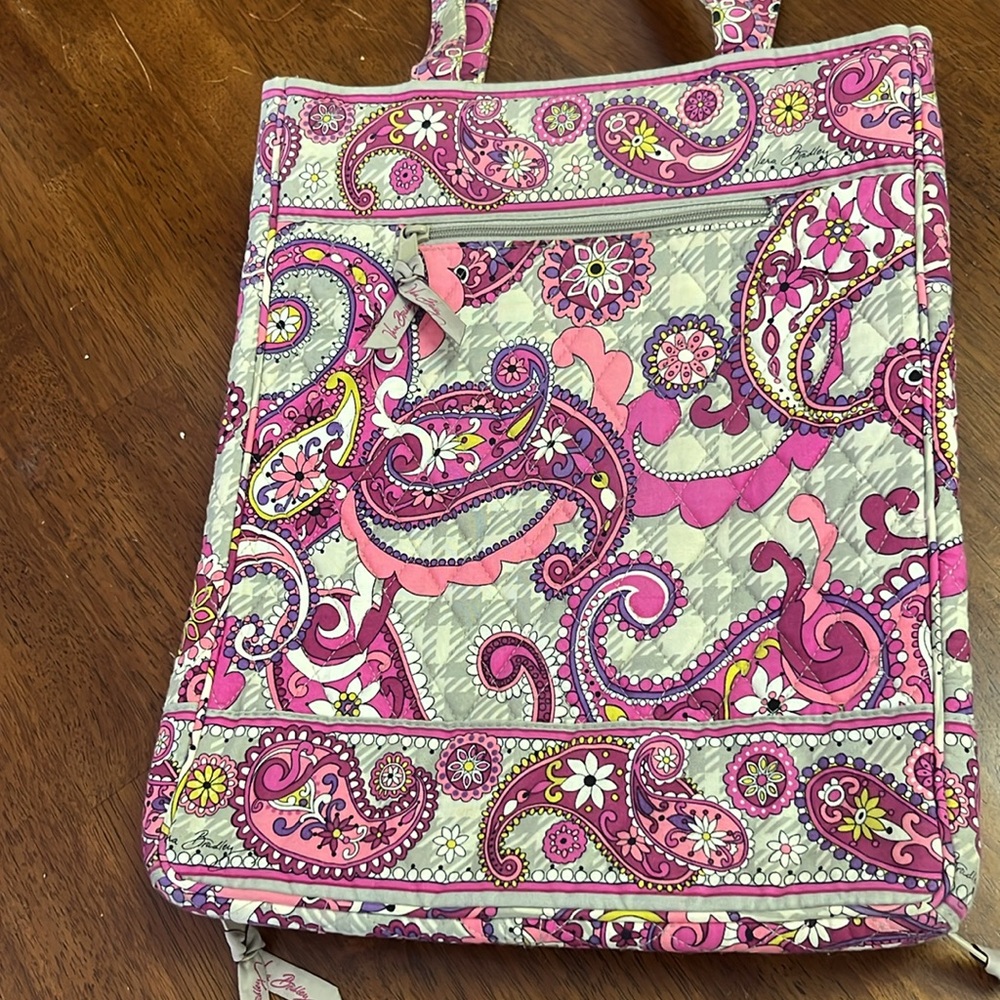Vera Bradley Paisley Meets Plaid Pink and Purple Patterned Laptop Tote 12" x 15"